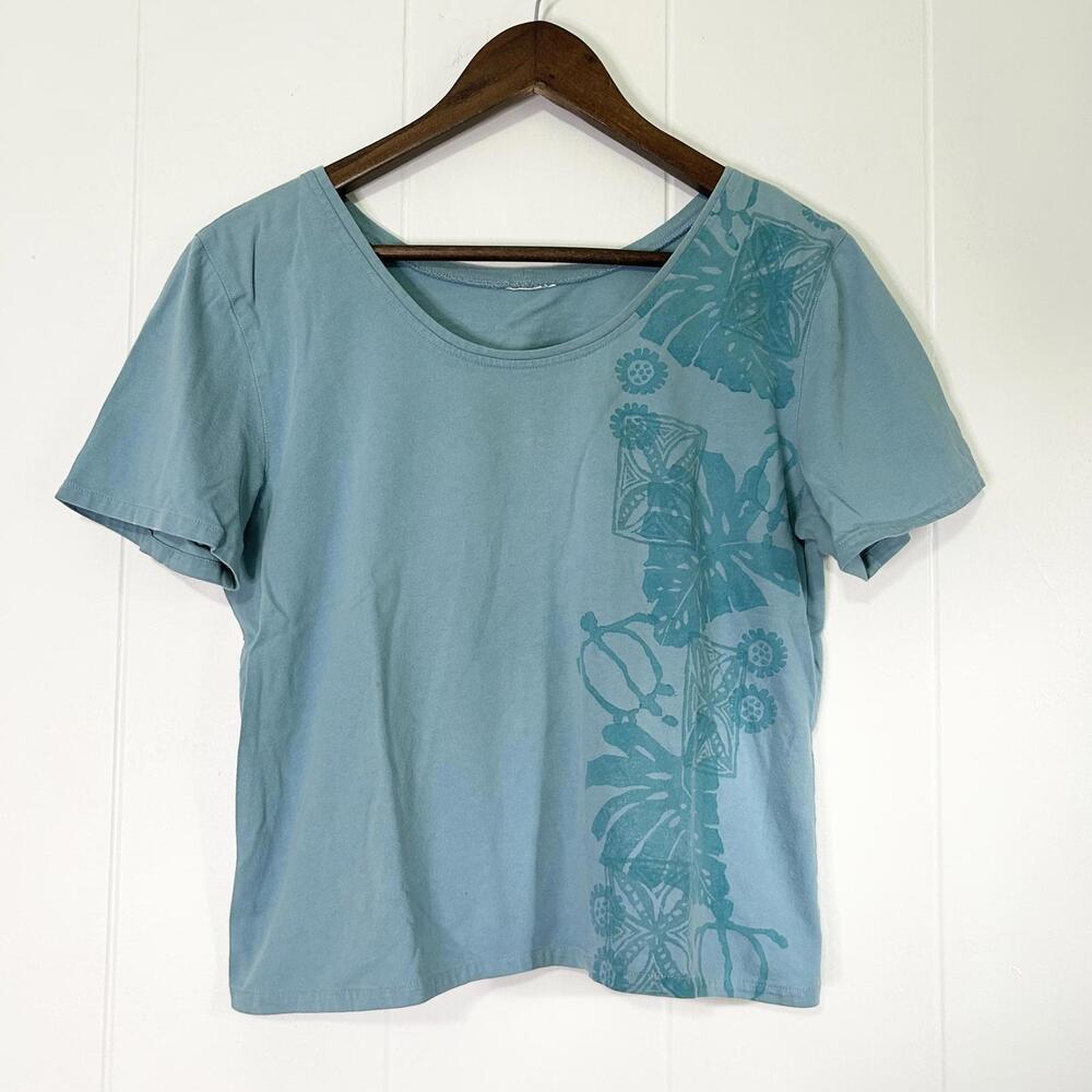 Vintage Unbranded Hawaiian Print Monstera Honu Short Sleeve Shirt Women's M/L